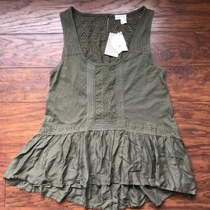 Anthropologie Meadow Rue Green Lace Peplum Top